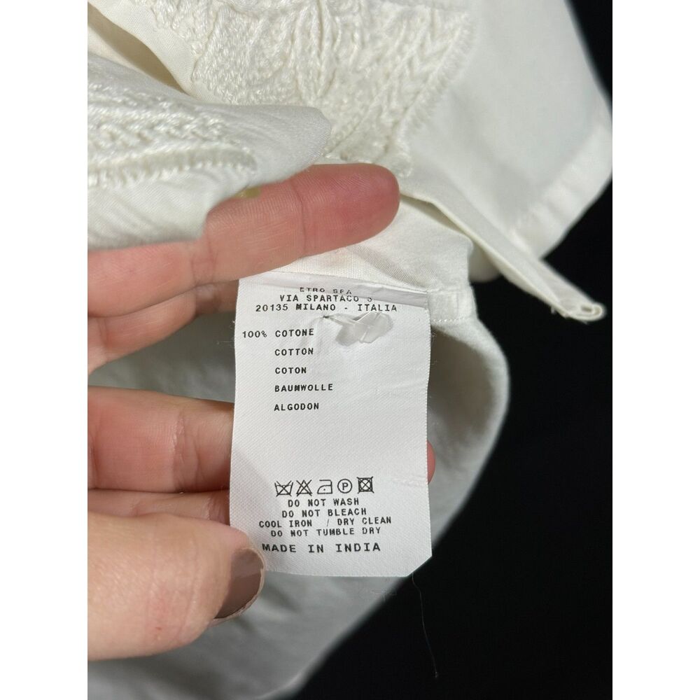 (S) - Etro Milano Women's Embroidered 100% Cotton Button Down Shirt - Picture 3 of 4